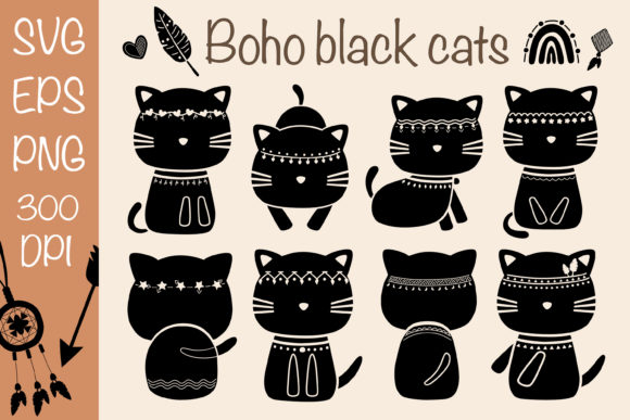 Boho Black Cats Graphics for Modern Illustrations