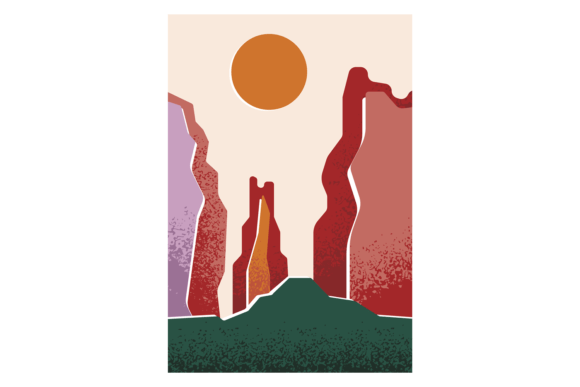 Stylized Mountain Scene Postcard Graphics for Modern Crafting